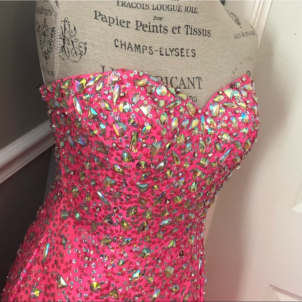 🔴CLEARANCE NEW TIFFANY DESIGNS SZ 4 NEON PINK CORSET BEAD ORGANZA FORMAL GOWN - Picture 4 of 14